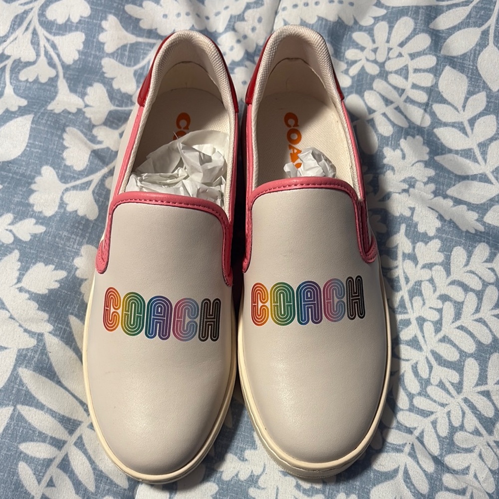 Coach Cream Slip-On Sneakers with Multicolor Logo